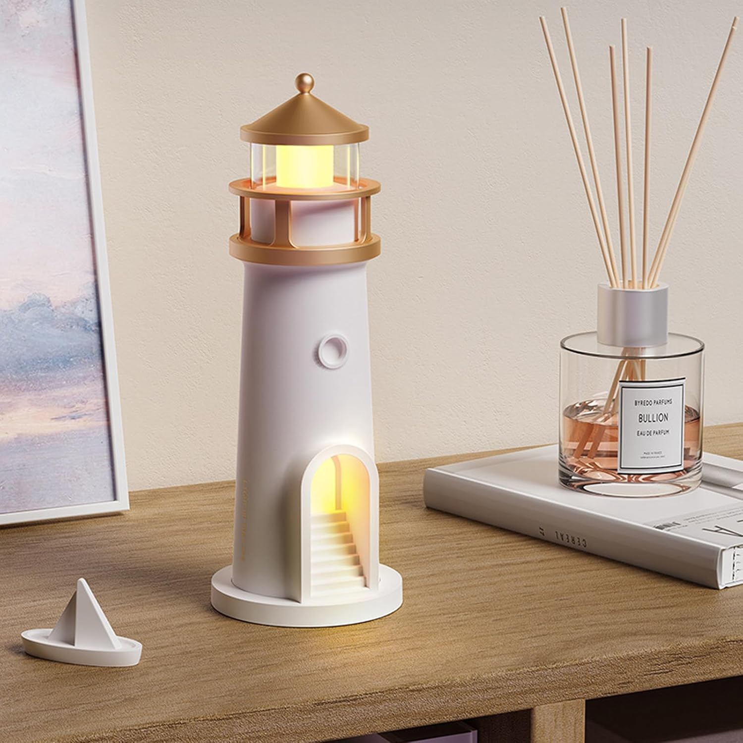 NAIRO Plastic Lighthouse Moon for Baby Room Decor Projection Lamp with Remote Control Moonlight Projector,LED Decorative Bedside Table Lamp Bedroom,Living Room,Kids,Gifts,Home Decor,Multicolor